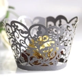 Silberne Laser-Cut Cupcake-Förmchen mit Blumenmuster für Hochzeitsdeko - 5cm / Silberkohle