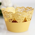 Elegant gold laser-cut heart cupcake wrappers for weddings and Valentine parties - Gold