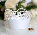 White laser-cut cloud pattern cupcake wrappers with pearl paper finish for wedding party décor - White