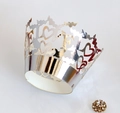 Involucro per cupcake in argento a specchio con scritte LOVE e cuori intagliati a laser - Argento Riflettente