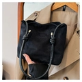 Grand sac cabas minimaliste en daim noir avec détail de broderie élégant - Noir