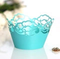 Elegant mint blue laser-cut cloud cupcake wrappers with hollow lace texture - Teal Blue