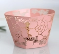 Pink laser-cut cupcake wrappers with intricate rose flower lace patterns for decoration - 5cm / Pink