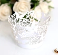 Elegant white laser-cut butterfly and floral lace cupcake wrappers for wedding parties - White