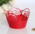 Elegant red laser-cut cupcake wrappers with xiangyun cloud pattern for wedding decor - Pearlescent Red