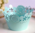 Détail de la caissette à cupcake bleu clair ajourée au laser avec motifs de tournesols - Bleu Pâle Perlé