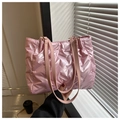 Sac fourre-tout rose métallisé avec texture plissée matelassée et bandoulières - Rose
