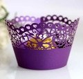 Close-up of laser-cut purple cupcake wrapper featuring butterfly and floral patterns - 5*5*8CM / Dark Purple