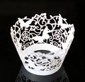 White laser-cut cupcake wrapper with hollow flower and butterfly patterns for weddings - White