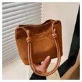 Sac fourre-tout en daim marron avec broderie et lanières en cuir à nœuds uniques - Marron