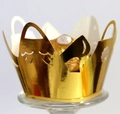 Golden crown laser-cut cupcake wrappers with mirror finish for elegant party decor - Reflective Gold