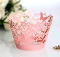 Pink laser-cut butterfly cupcake wrapper for wedding and party cake decorations - Pink