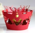 Laser cut red Christmas cupcake wrappers with reindeer design and golden chocolate display - Pearlescent Red