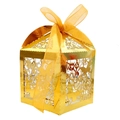 Golden laser-cut butterfly candy box with bright yellow organza ribbon detail - Reflective Gold