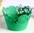 Laser-cut emerald green sunflower cupcake wrappers for elegant party dessert styling - Dark Green