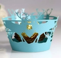 Laser-cut light blue cupcake wrappers featuring reindeer hollow design for Christmas party decor - Tiffany Blue