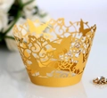 Detailed laser-cut golden butterfly cake wrapper with intricate floral hollow-out design - Gold