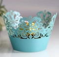 Laser cut light blue cupcake wrapper with elegant crown hollow design for weddings - Turquoise Blue