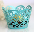 Pirottino per cupcake blu chiaro tagliato al laser con motivo floreale decorativo - Blu Tiffany