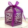 Purple laser-cut butterfly wedding favor box with matching dark purple ribbon bow - Dark Purple