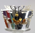 Silver laser-cut Christmas reindeer cupcake wrappers with shimmering metallic pearl paper - Reflective Silver