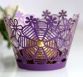 Purple laser-cut lace cupcake wrapper with intricate floral and hollow pattern for parties - Dark Purple