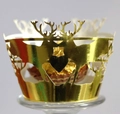 Golden laser-cut Christmas reindeer and heart cupcake wrappers for festive treats - Reflective Gold