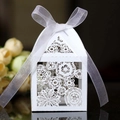 Scatola regalo bianca tagliata al laser con nastro in organza per bomboniere nuziali - Bianco