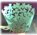 Laser-cut light green cupcake wrapper with elegant heart leaf patterns for decoration - Fruit Green