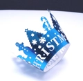 Blue metallic laser cut Christmas crown with snowflakes and snowman pattern - Reflective Blue