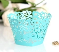 Sky blue laser cut cupcake wrappers with butterfly floral patterns for party decoration - Light Blue