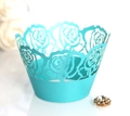 Eleganti pirottini per cupcake blu tiffany tagliati al laser con rose e finitura perlata - Blu Tiffany