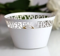 Involucri per cupcake Merry Christmas intagliati al laser per decorazioni natalizie - 5*5*8CM / Bianco