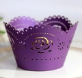 Laser cut rose lace cupcake wrappers in purple paper for wedding cake decoration - Dark Purple