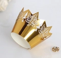Golden crown cupcake wrappers with laser-cut maple leaf patterns for party decoration - 5cm / Reflective Gold