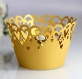 Detailed laser-cut heart pattern on gold pearlescent paper cupcake wrappers for weddings - 5*5*8CM / Gold