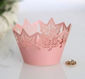 Laser-cut pink maple leaf cupcake wrapper decoration for wedding and party cakes - 5cm / Pink