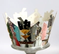Silver crown cupcake wrapper with laser-cut star and gift box patterns for parties - Reflective Silver