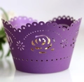 Elegant purple laser-cut rose hollow paper cupcake wrappers for festive decoration - Dark Purple