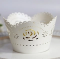 White laser-cut lace cupcake wrapper with rose pattern for wedding party decor - Ivory