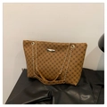 Borsa tote marrone vintage con stampa geometrica e catena dorata a grande capacità - Marrone