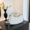 Chic white pleated crescent handbag with quilted texture and cloud-style handle - White