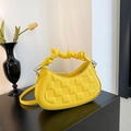Bright yellow pleated handbag with rhombic quilting and detachable shoulder strap - Yellow