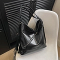 Bolso tote retro de cuero PU negro brillante con cremallera diagonal y bandolera - Negro