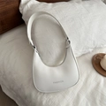 Minimalist white hobo bag in matte leather featuring fashion logo and shoulder strap - White