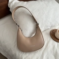 Minimalist cream brown leather crescent underarm bag with Fashion letter print - Khaki