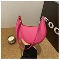 Rose pink crescent hobo bag in smooth faux leather with gold-tone hardware and strap - Rose Pink