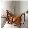 Chic caramel brown oil-wax leather shoulder bag with vintage silver buckle straps - Brown