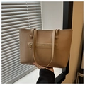 Vista dettagliata della borsa tote kaki in ecopelle con texture liscia e tasca con zip - Cachi