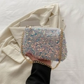 Holographic sequin shoulder bag with golden chain strap in iridescent white finish - White